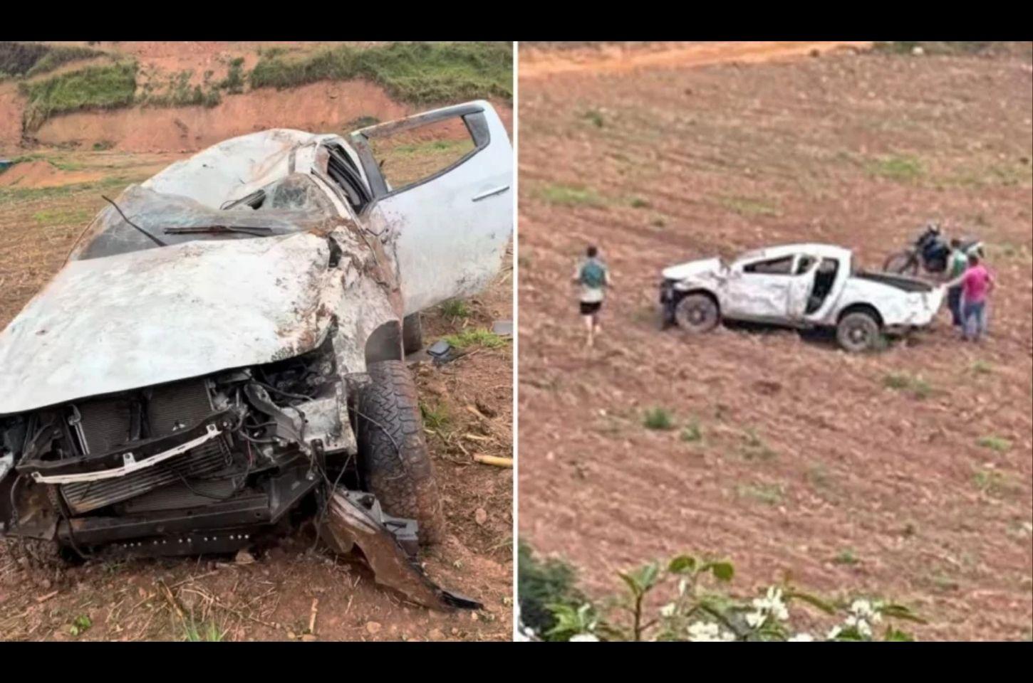 Caminhonete capota após sair da BR-262 e cair em ribanceira; motorista escapa com ferimento leve