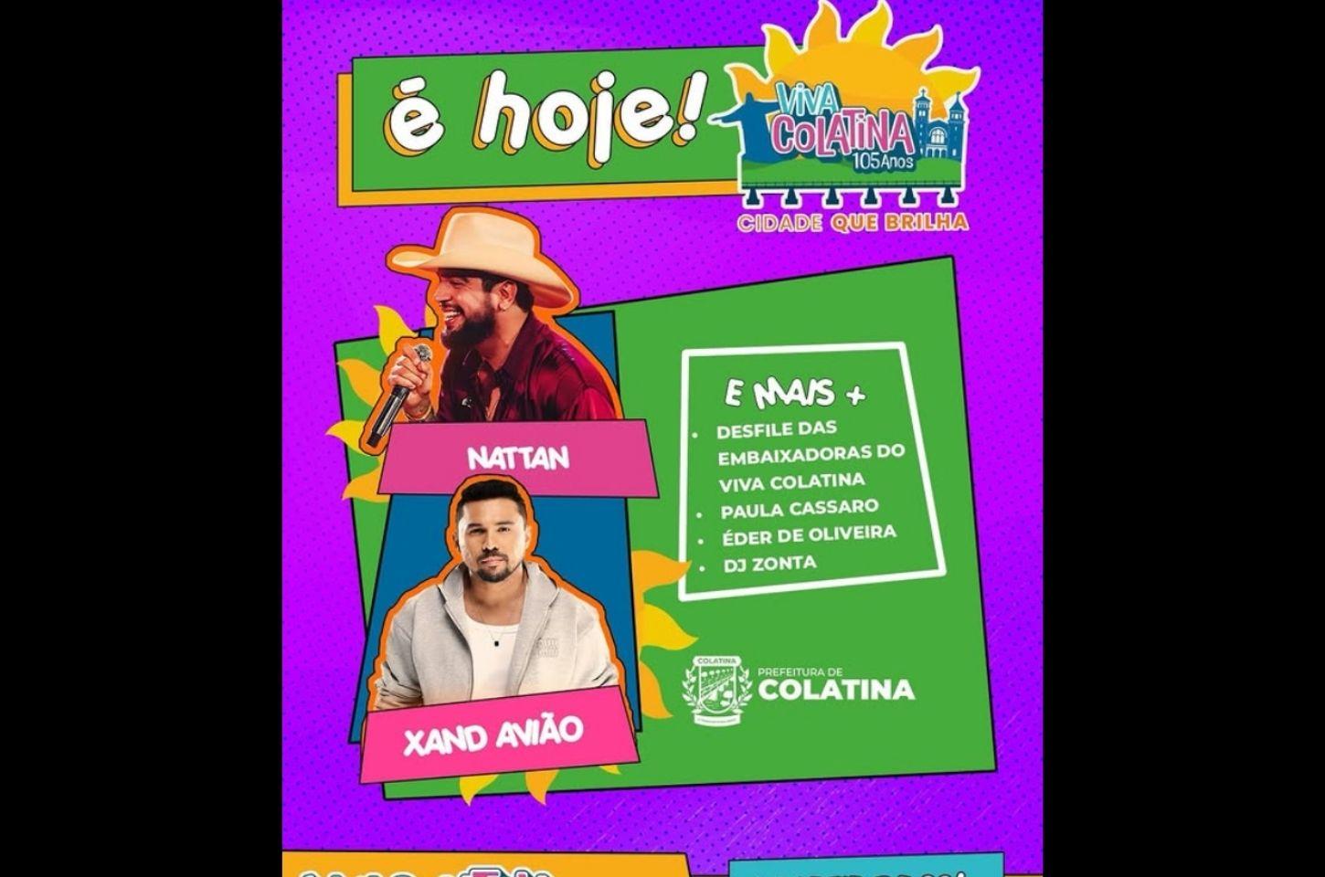 Viva Colatina 105 anos tem Nattan e Xand Avião nesta sexta-feira na Área Verde